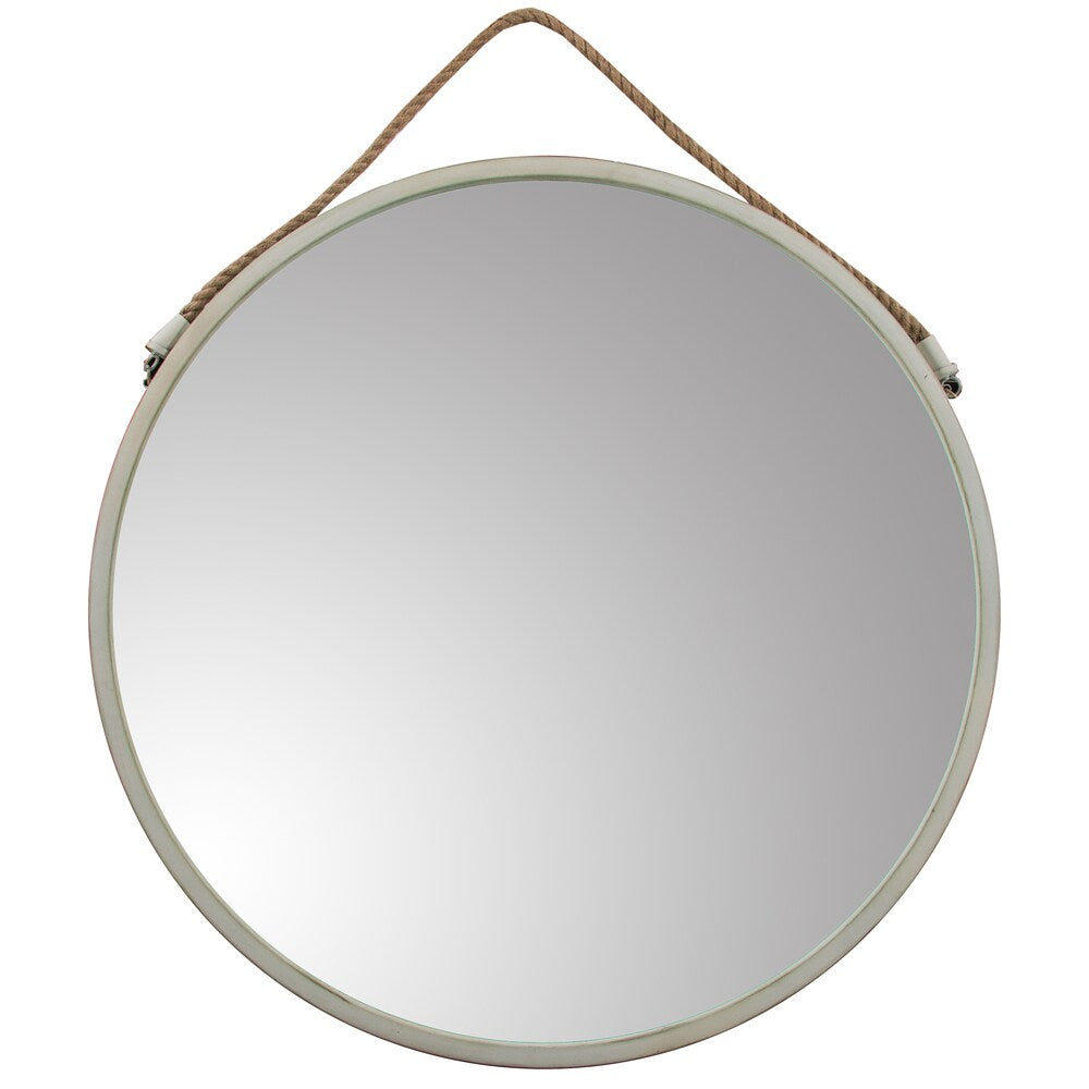 Metal 30-inch Round Mirror With Rope - White