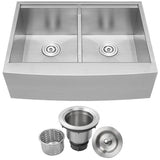 30" Ticor S5302 Bryce Series Graduated Basin Ledge 16-Gauge Stainless Steel Double Basin Zero Radius Curved Apron Sink