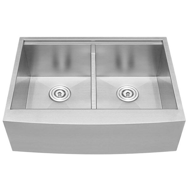 30" Ticor S5302 Bryce Series Graduated Basin Ledge 16-Gauge Stainless Steel Double Basin Zero Radius Curved Apron Sink