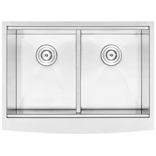 30" Ticor S5302 Bryce Series Graduated Basin Ledge 16-Gauge Stainless Steel Double Basin Zero Radius Curved Apron Sink