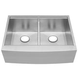 30" Ticor S5302 Bryce Series Graduated Basin Ledge 16-Gauge Stainless Steel Double Basin Zero Radius Curved Apron Sink