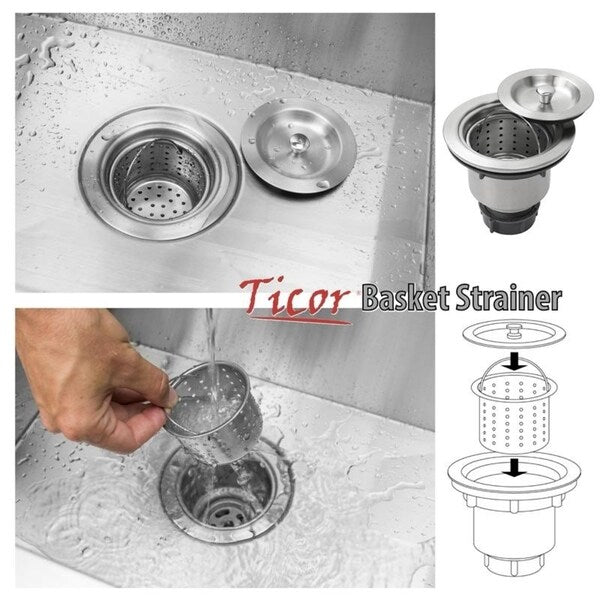 30" Ticor S5302 Bryce Series Graduated Basin Ledge 16-Gauge Stainless Steel Double Basin Zero Radius Curved Apron Sink