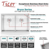 30" Ticor S5302 Bryce Series Graduated Basin Ledge 16-Gauge Stainless Steel Double Basin Zero Radius Curved Apron Sink