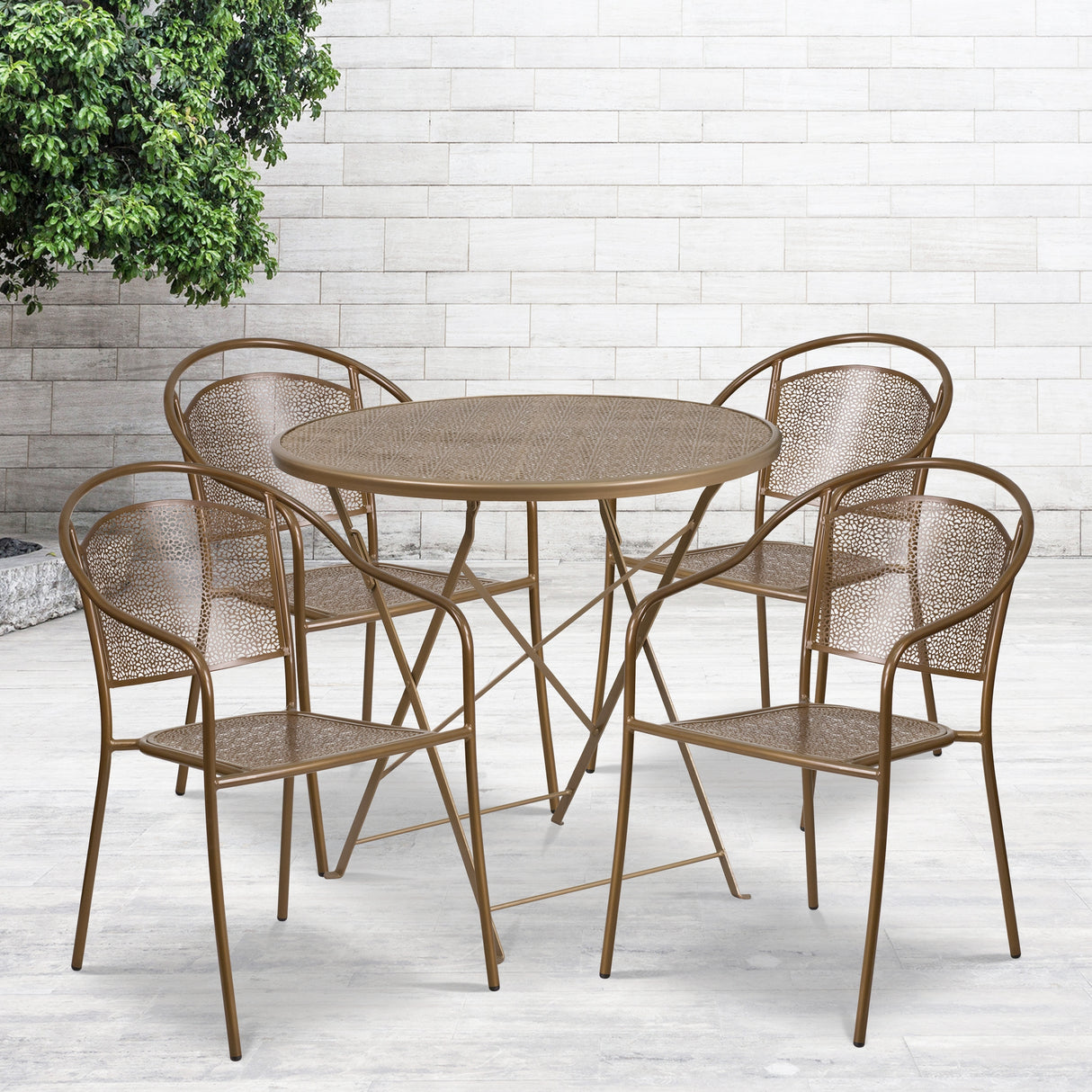 30-in. Round Steel Folding Patio Table Set w/ 4 Chairs