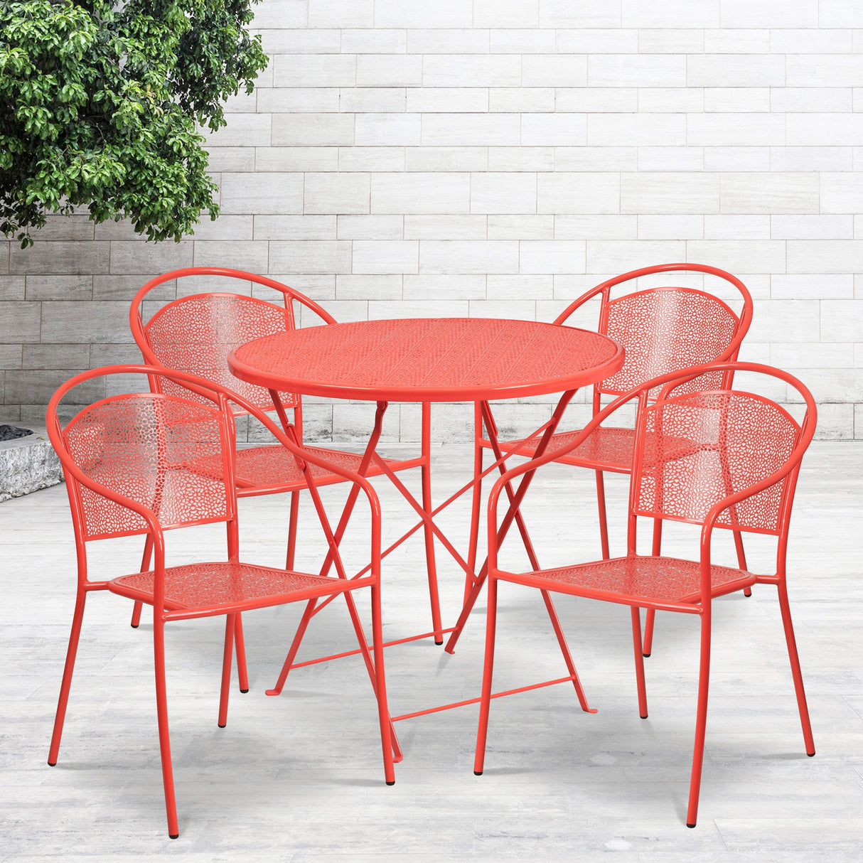 30-in. Round Steel Folding Patio Table Set w/ 4 Chairs
