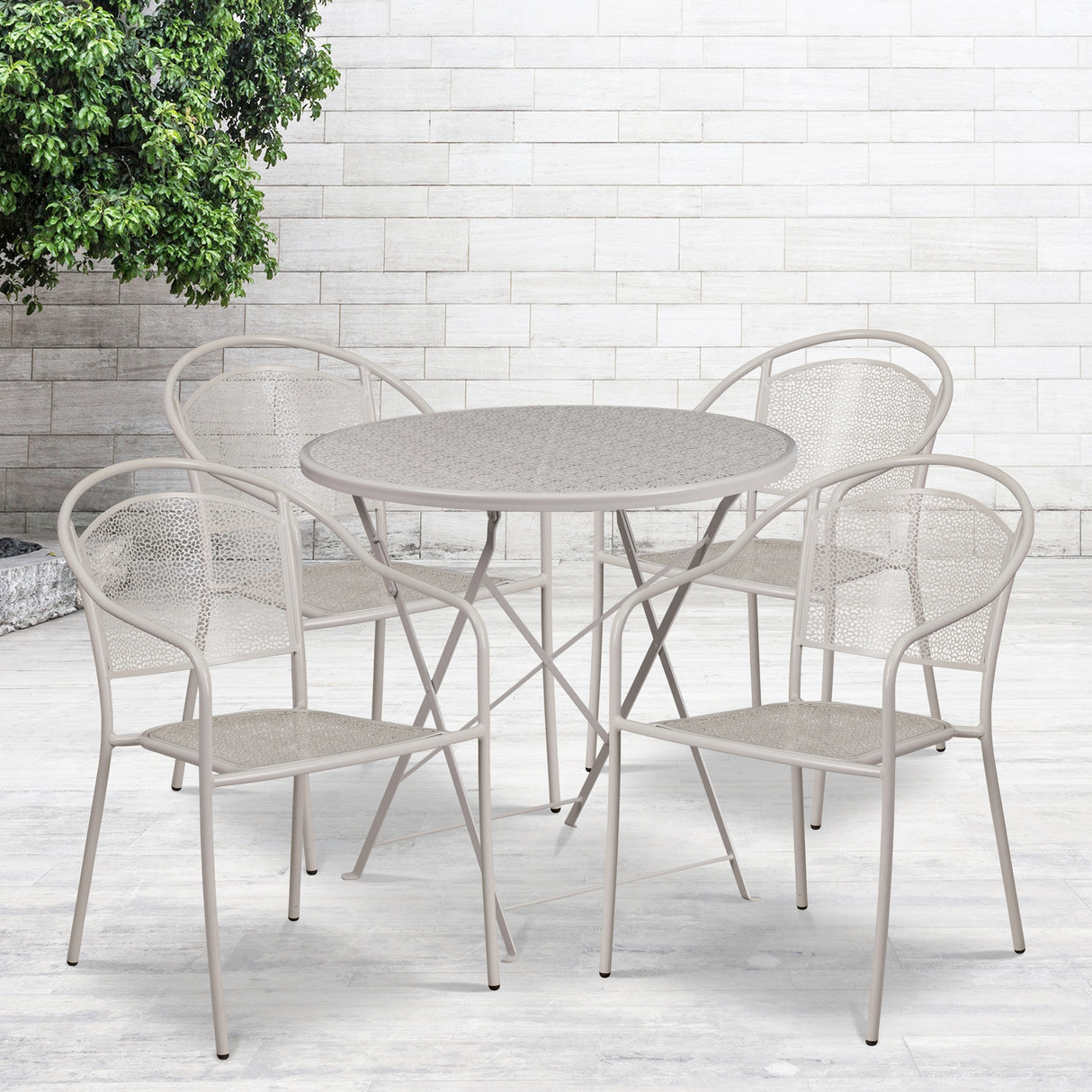 30-in. Round Steel Folding Patio Table Set w/ 4 Chairs