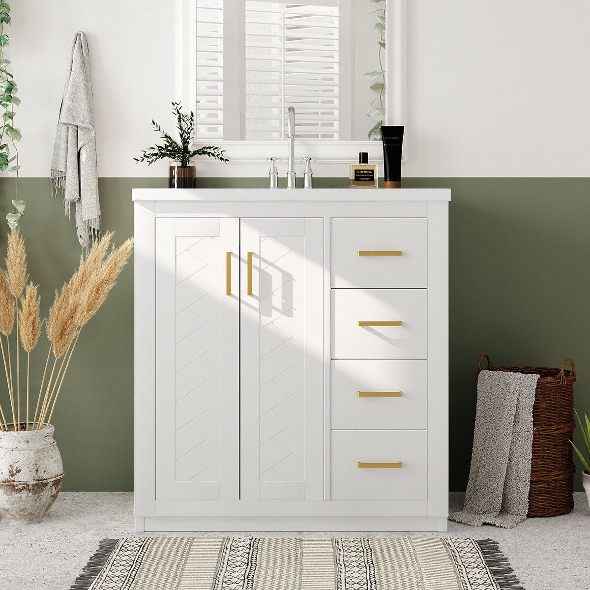 30 in. W x 18 in. D x 34 in. H Single Sink Freestanding Bathroom Vanity with White Resin Top