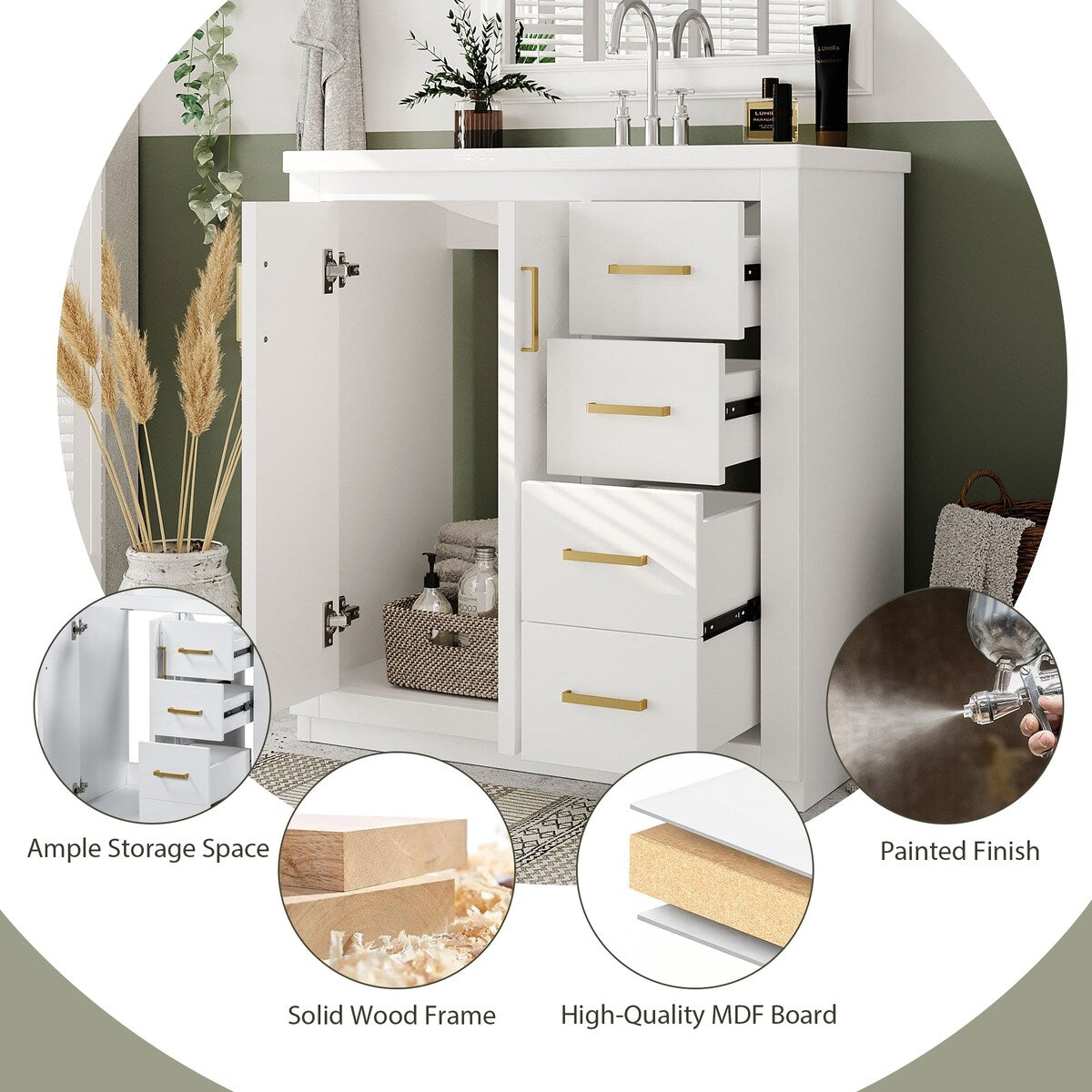 30 in. W x 18 in. D x 34 in. H Single Sink Freestanding Bathroom Vanity with White Resin Top