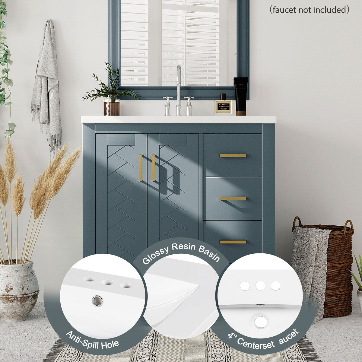 30 in. W x 18 in. D x 34 in. H Single Sink Freestanding Bathroom Vanity with White Resin Top