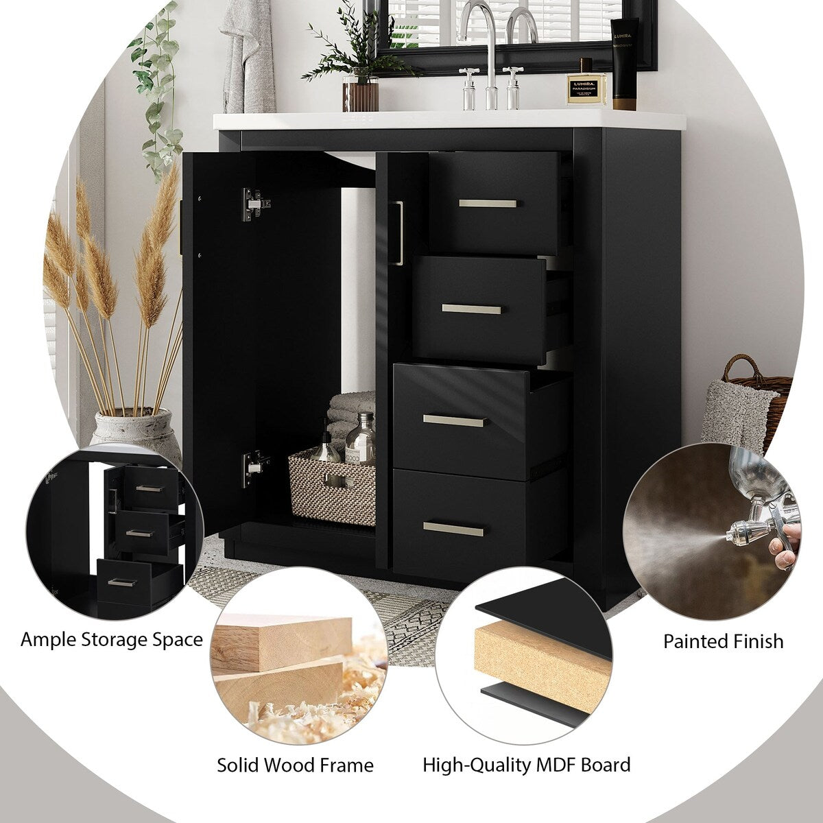 30 in. W x 18 in. D x 34 in. H Single Sink Freestanding Bathroom Vanity with White Resin Top