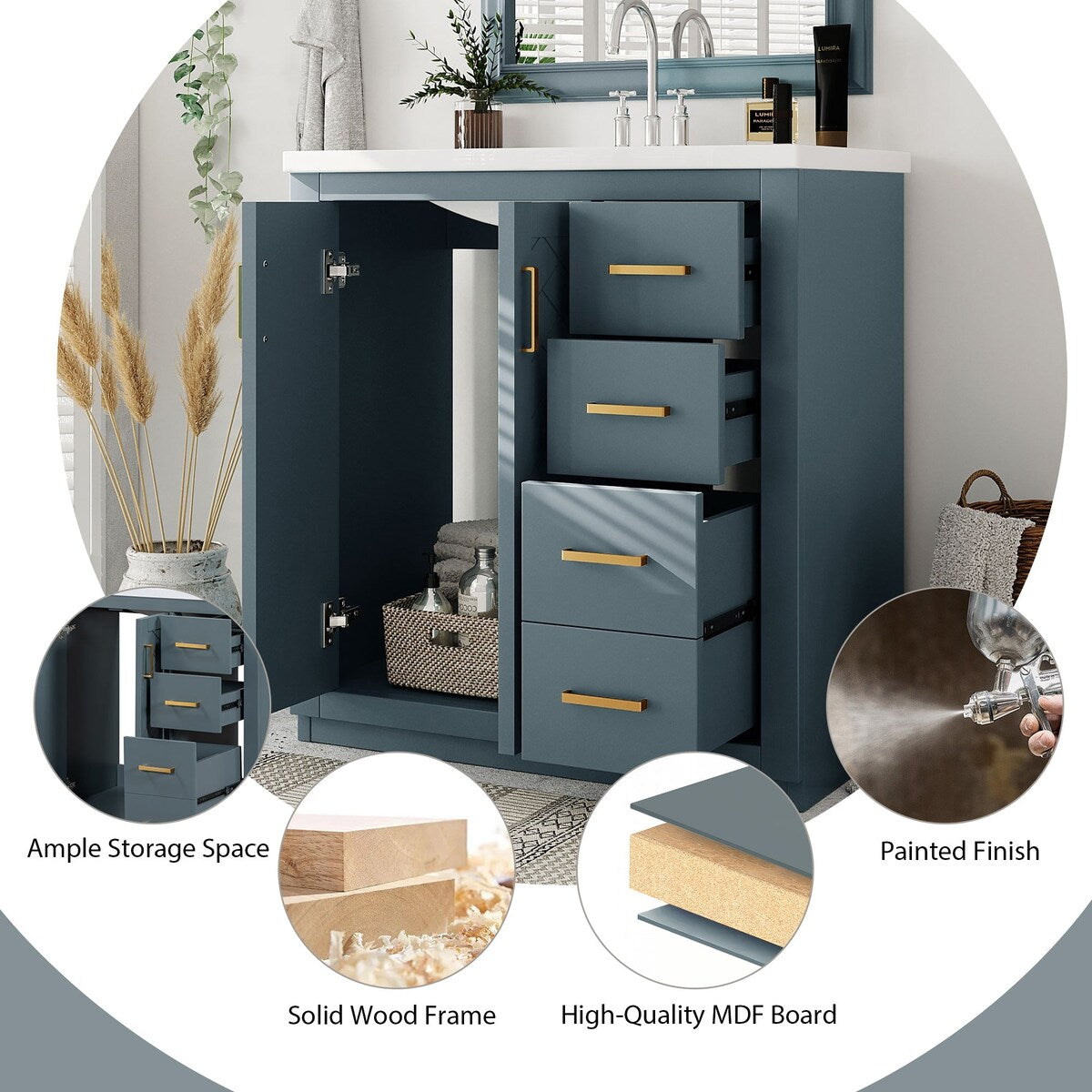 30 in. W x 18 in. D x 34 in. H Single Sink Freestanding Bathroom Vanity with White Resin Top