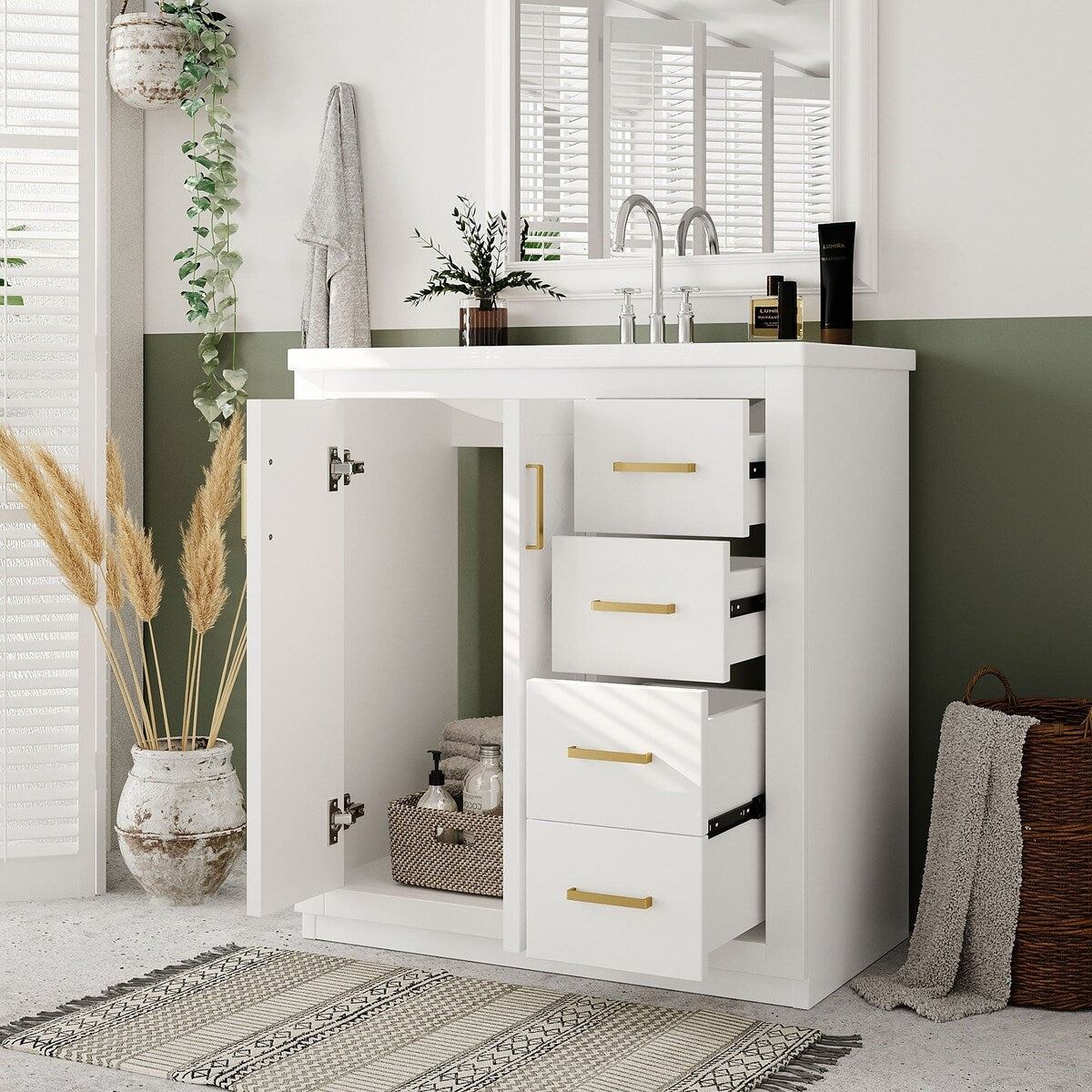 30 in. W x 18 in. D x 34 in. H Single Sink Freestanding Bathroom Vanity with White Resin Top