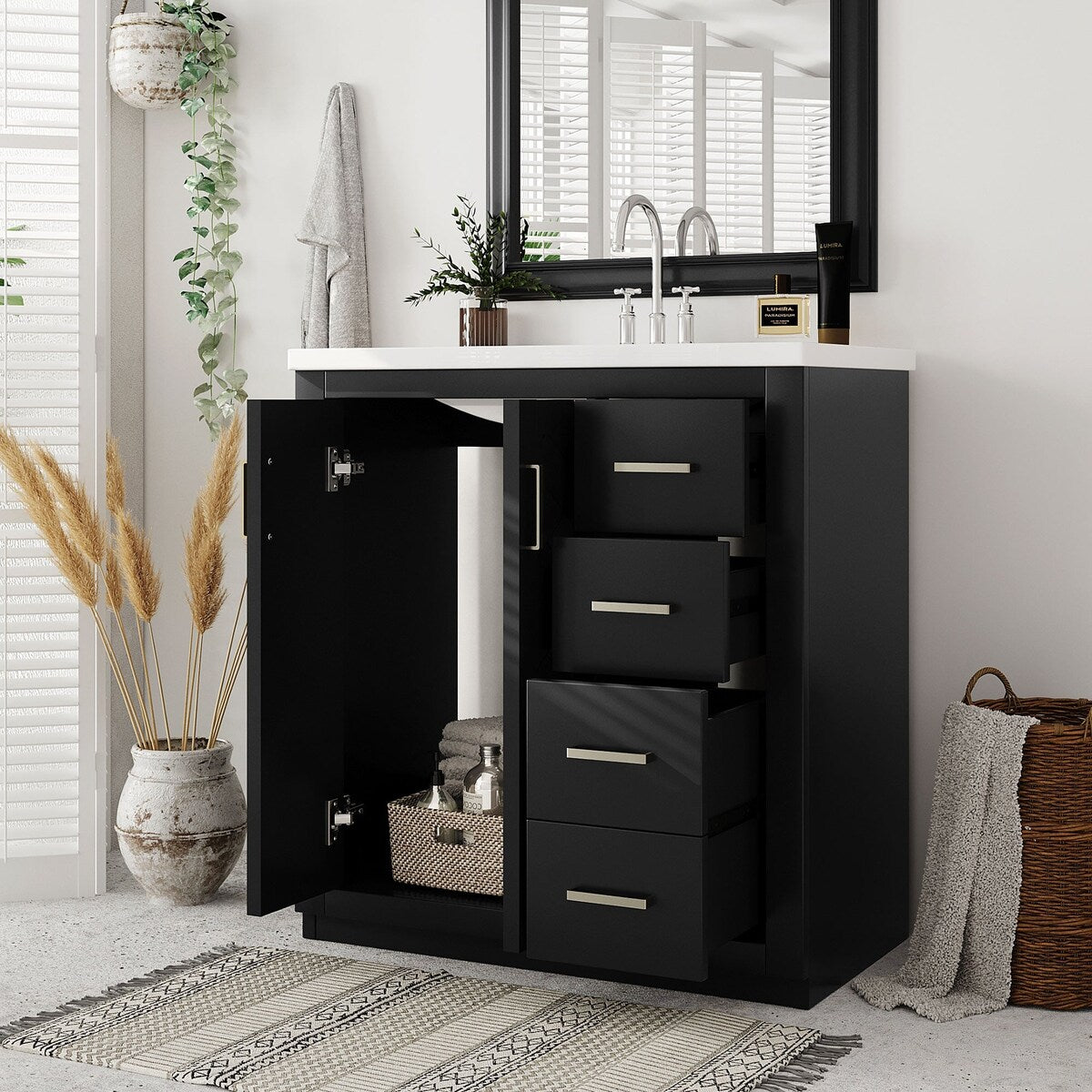 30 in. W x 18 in. D x 34 in. H Single Sink Freestanding Bathroom Vanity with White Resin Top