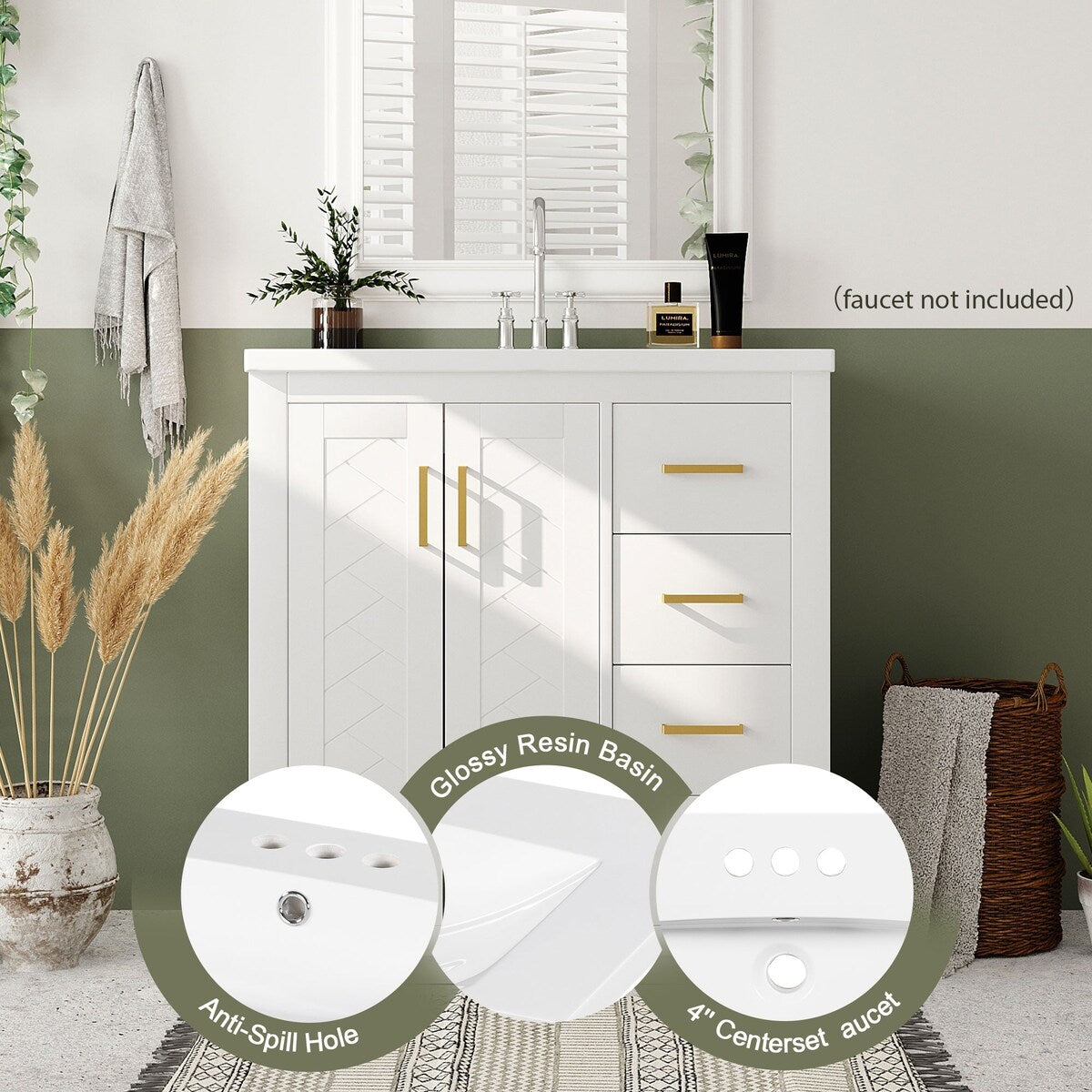 30 in. W x 18 in. D x 34 in. H Single Sink Freestanding Bathroom Vanity with White Resin Top