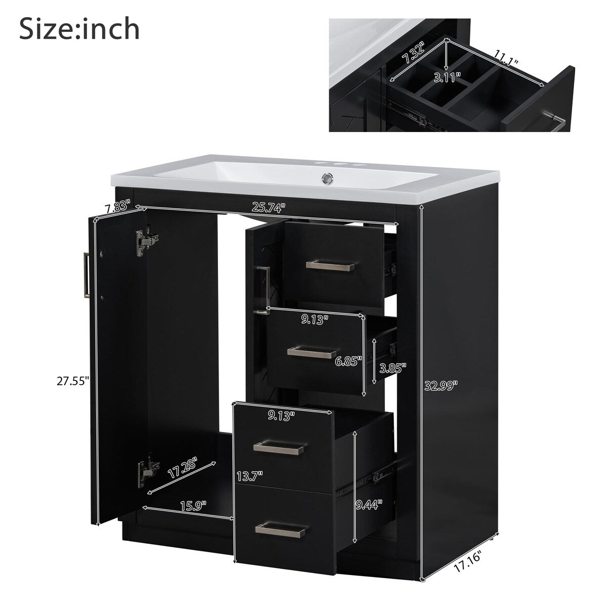 30 in. W x 18 in. D x 34 in. H Single Sink Freestanding Bathroom Vanity with White Resin Top