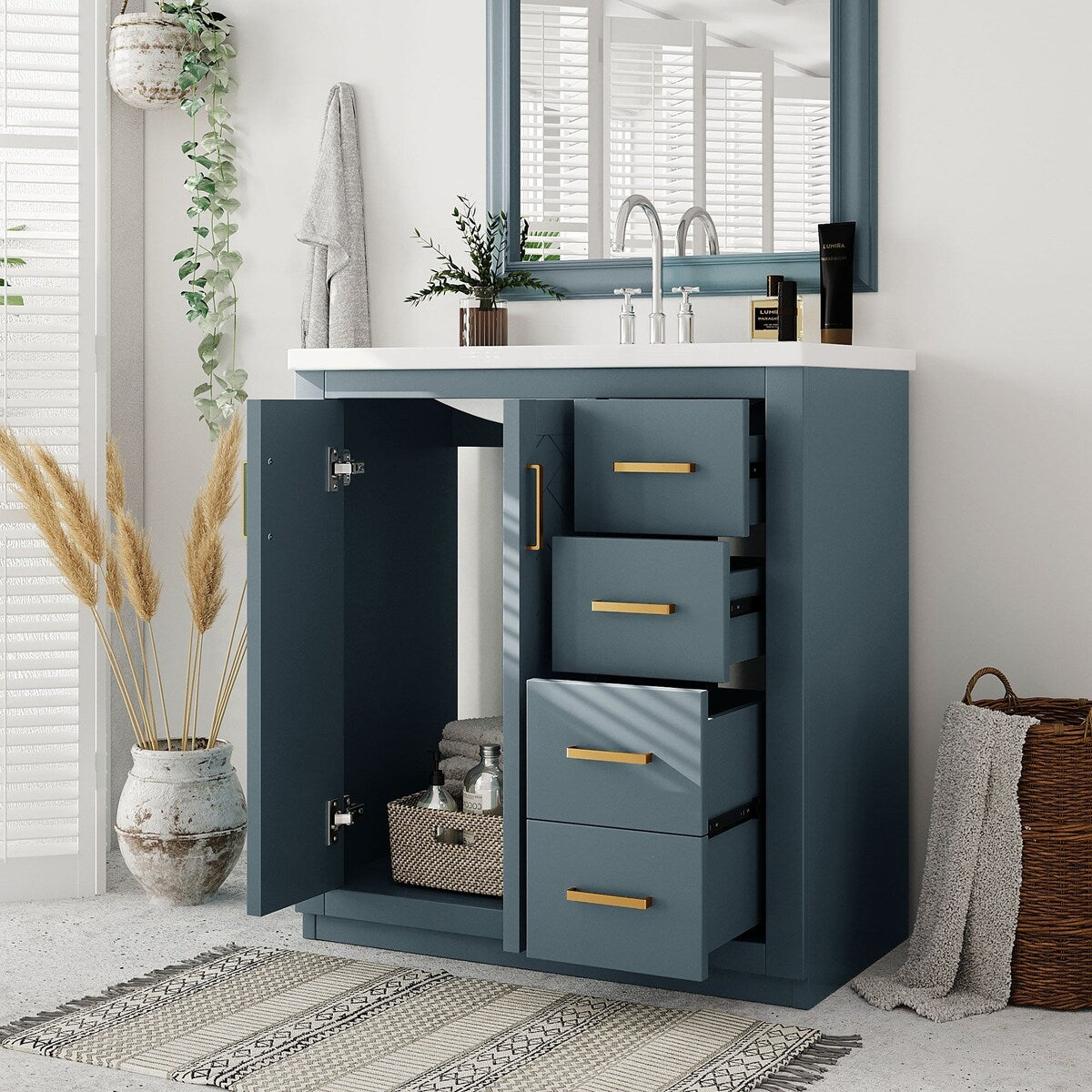 30 in. W x 18 in. D x 34 in. H Single Sink Freestanding Bathroom Vanity with White Resin Top