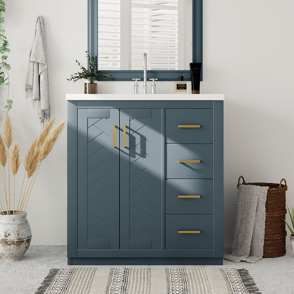 30 in. W x 18 in. D x 34 in. H Single Sink Freestanding Bathroom Vanity with White Resin Top