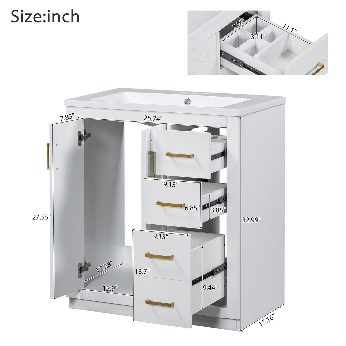 30 in. W x 18 in. D x 34 in. H Single Sink Freestanding Bathroom Vanity with White Resin Top