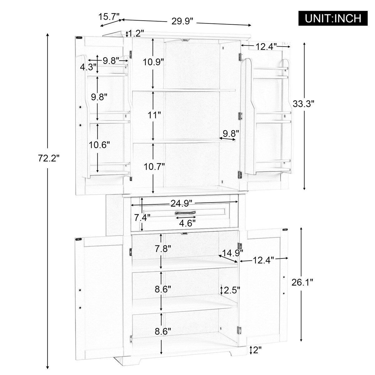 30 in. W x 72 in. H Freestanding Bathroom Cabinet in White with Adjustable Shelf and Drawer