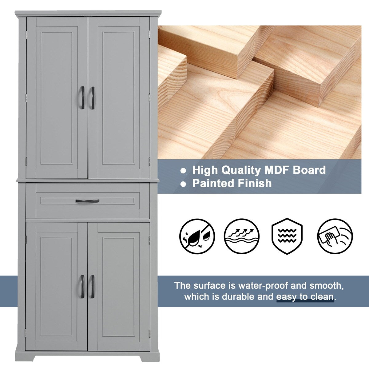 30 in. W x 72 in. H Freestanding Bathroom Cabinet in White with Adjustable Shelf and Drawer