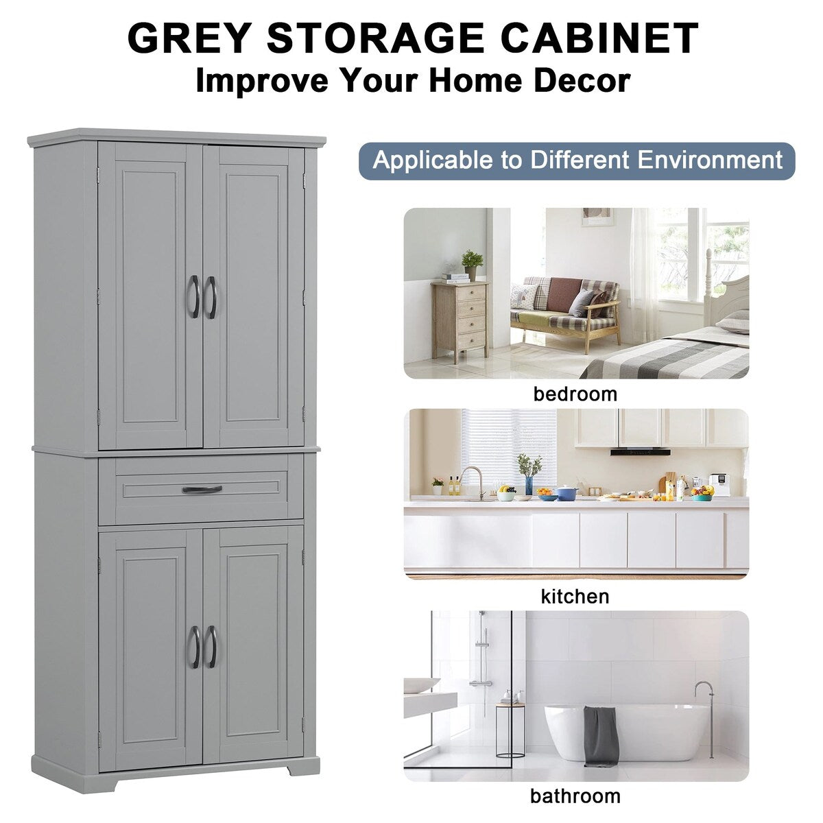 30 in. W x 72 in. H Freestanding Bathroom Cabinet in White with Adjustable Shelf and Drawer