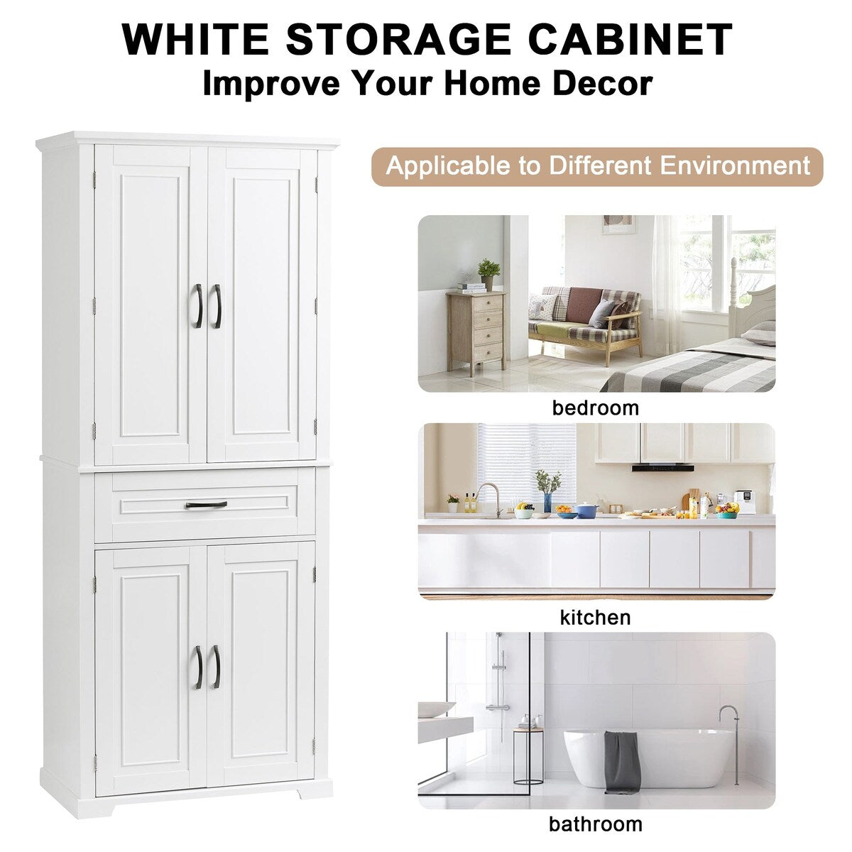 30 in. W x 72 in. H Freestanding Bathroom Cabinet in White with Adjustable Shelf and Drawer