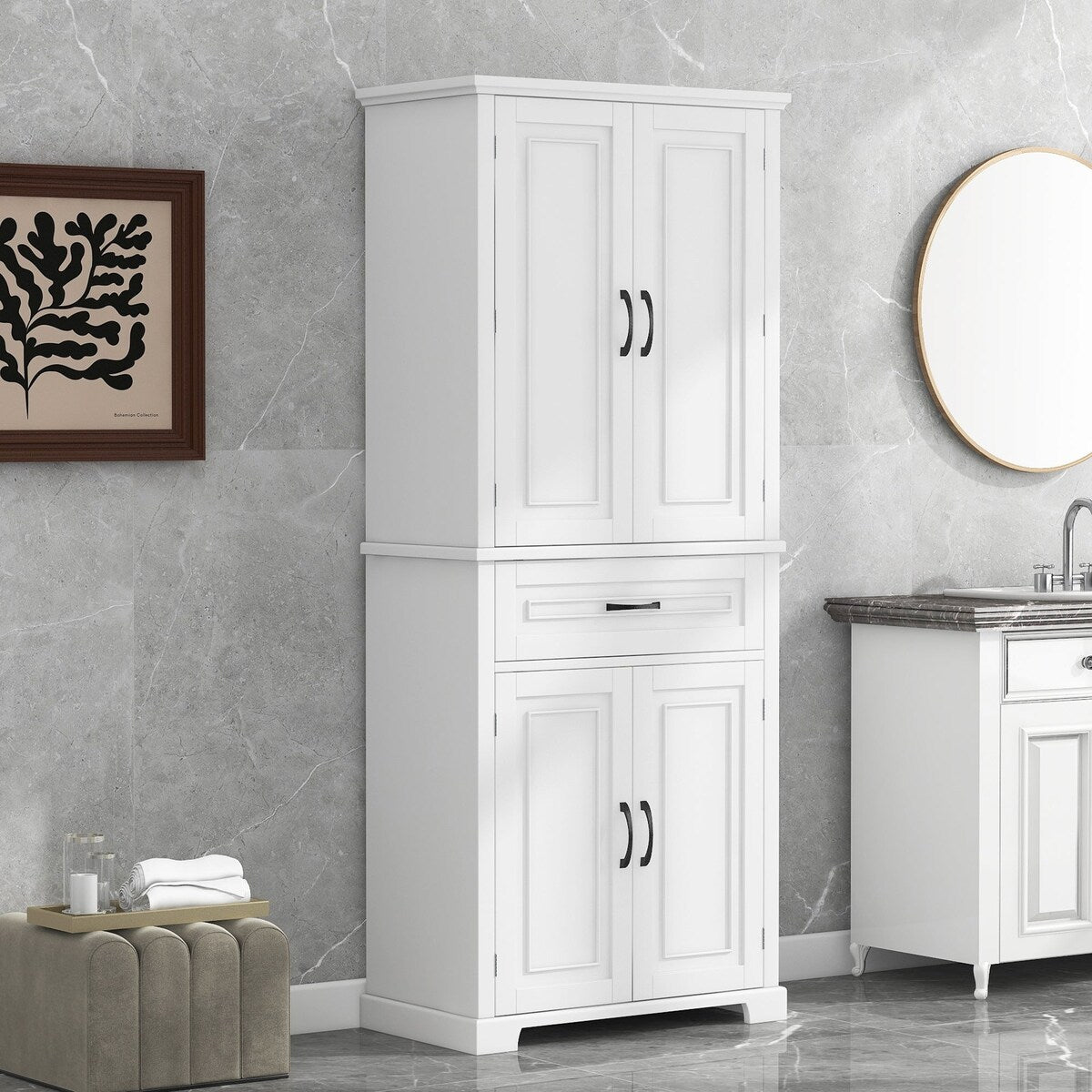 30 in. W x 72 in. H Freestanding Bathroom Cabinet in White with Adjustable Shelf and Drawer