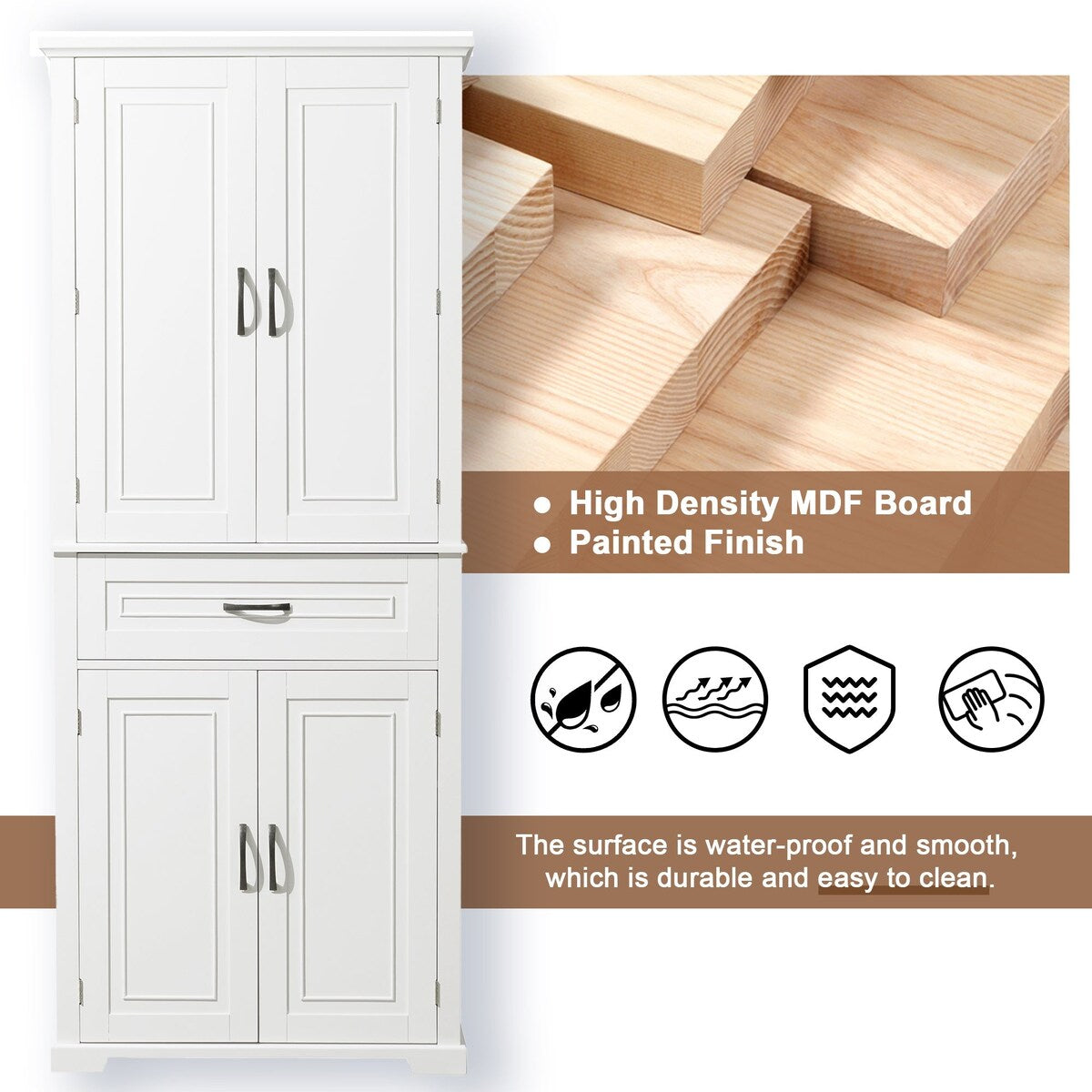 30 in. W x 72 in. H Freestanding Bathroom Cabinet in White with Adjustable Shelf and Drawer