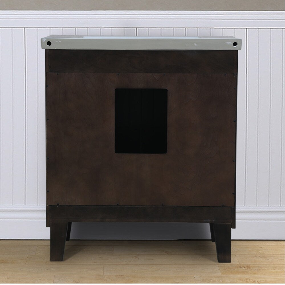 Single Sink Bathroom Vanity in Dark Brown Finish 30-inch Extra thick Ceramic Sink-top