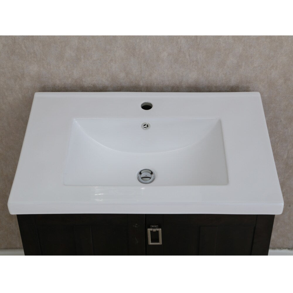 Single Sink Bathroom Vanity in Dark Brown Finish 30-inch Extra thick Ceramic Sink-top