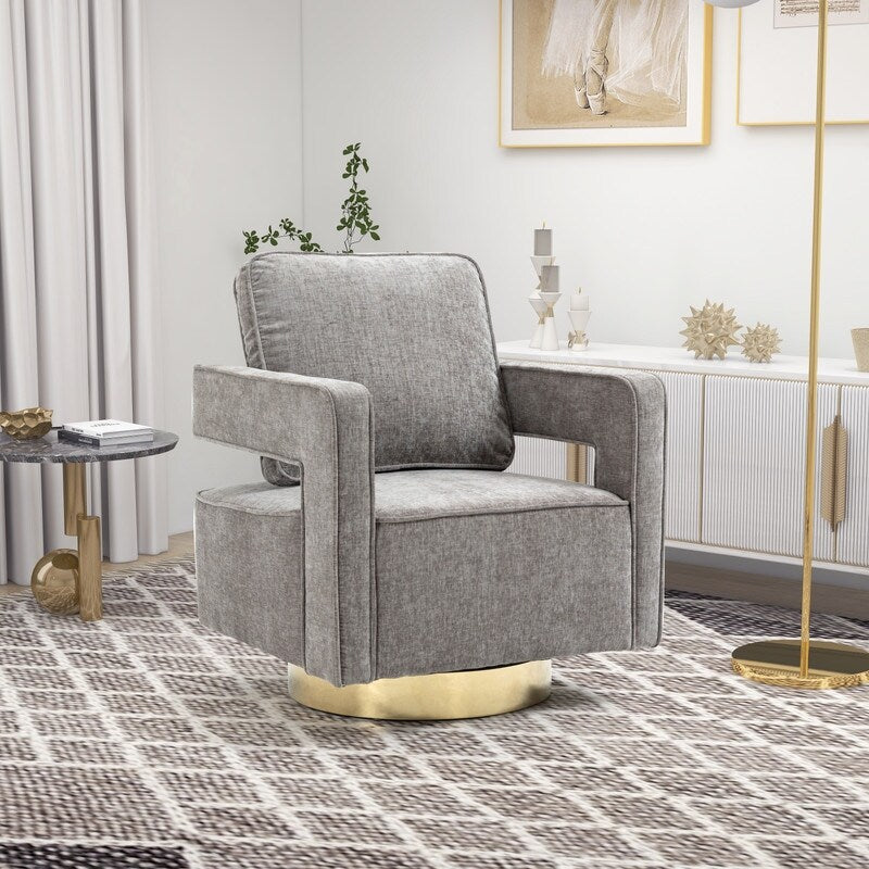 30.7"W Swivel Accent Open Back Chair Modern Comfy Sofa Chair With Gold Stainless Steel Base For Nursery Living Room