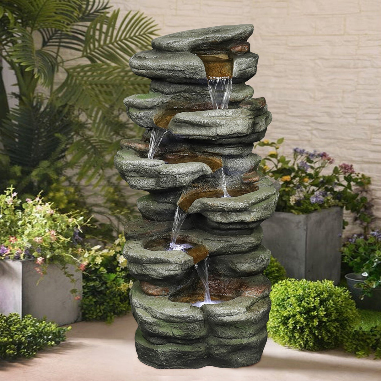 30.7'' Rock Water Fountain Outdoor Resin Fountain with Light