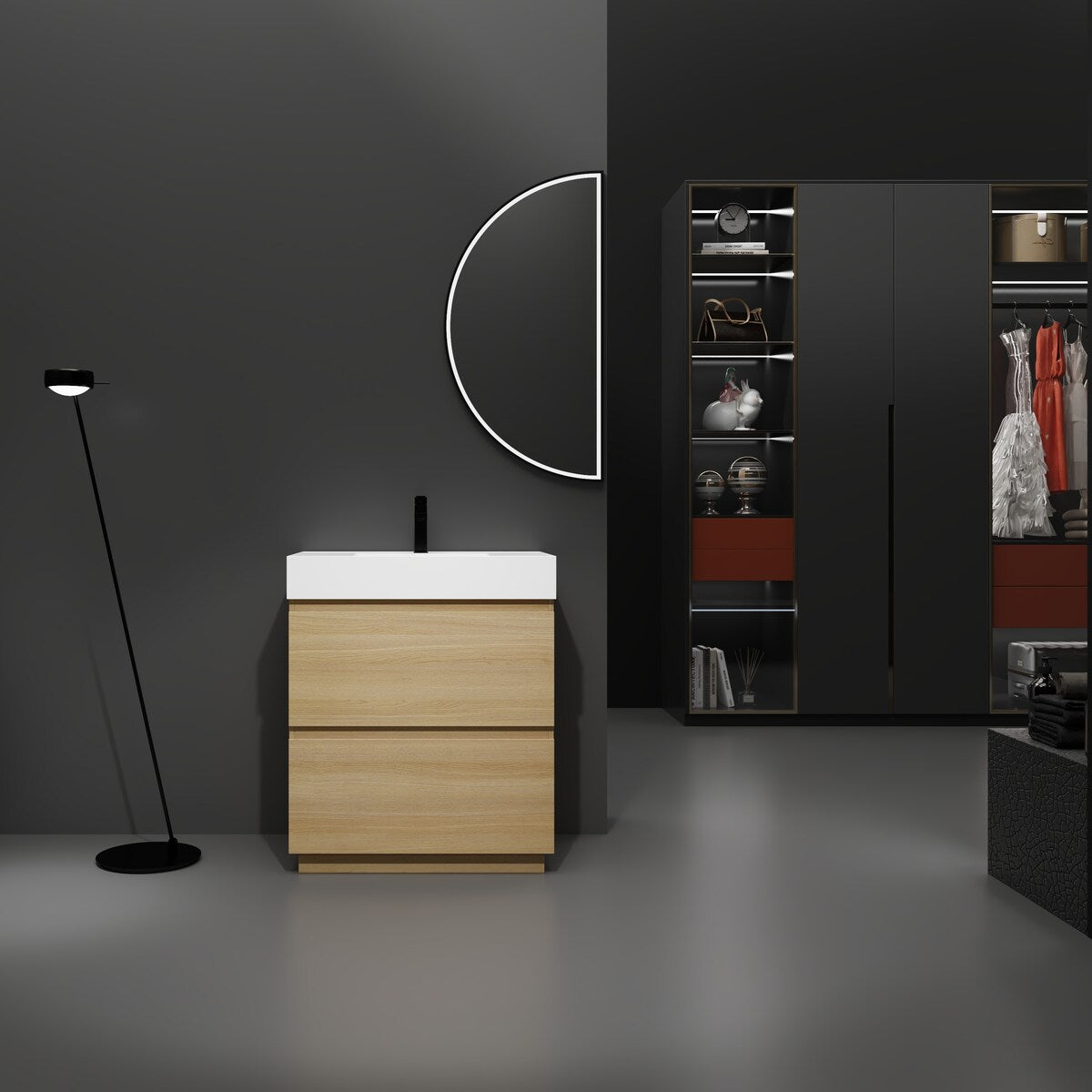 30" Bathroom Vanities with Single Sink Combo, Modern Undermount Bathroom Sink Cabinet with Double drawer,Freestanding