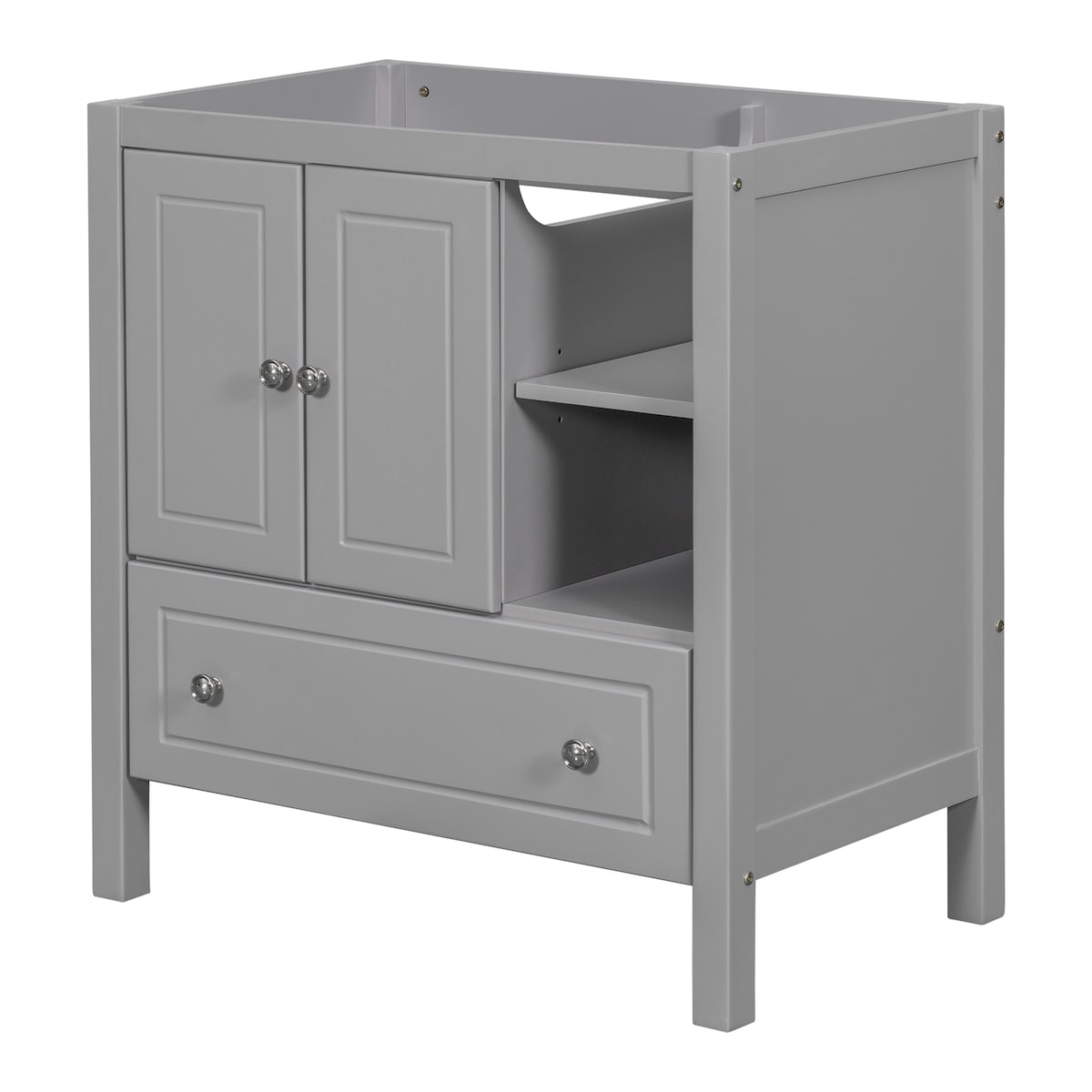 30" Bathroom Vanity Base Only, Solid Wood Frame, Bathroom Storage Cabinet with Doors and Drawers