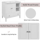 30" Bathroom Vanity Base Only, Solid Wood Frame, Bathroom Storage Cabinet with Doors and Drawers