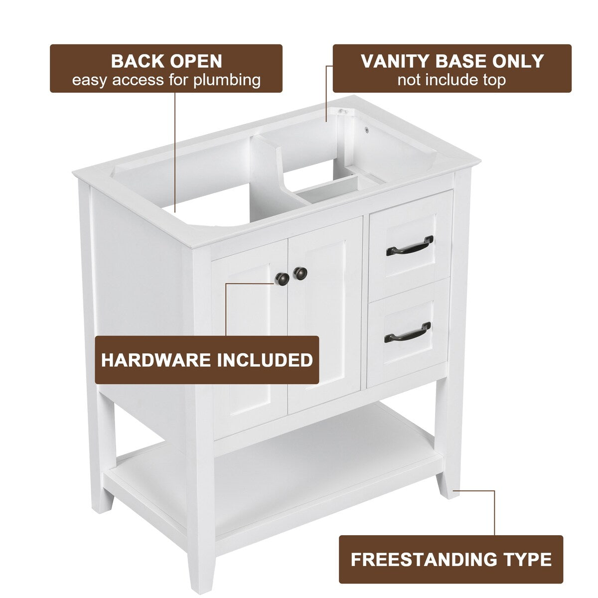 30" Bathroom Vanity Base with Multi-Functional Drawer