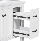 30" Bathroom Vanity Cabinet with Ceramic Sink Top, Multi-Functional Drawer, and Solid Wood Legs
