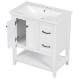 30" Bathroom Vanity Cabinet with Ceramic Sink Top, Multi-Functional Drawer, and Solid Wood Legs