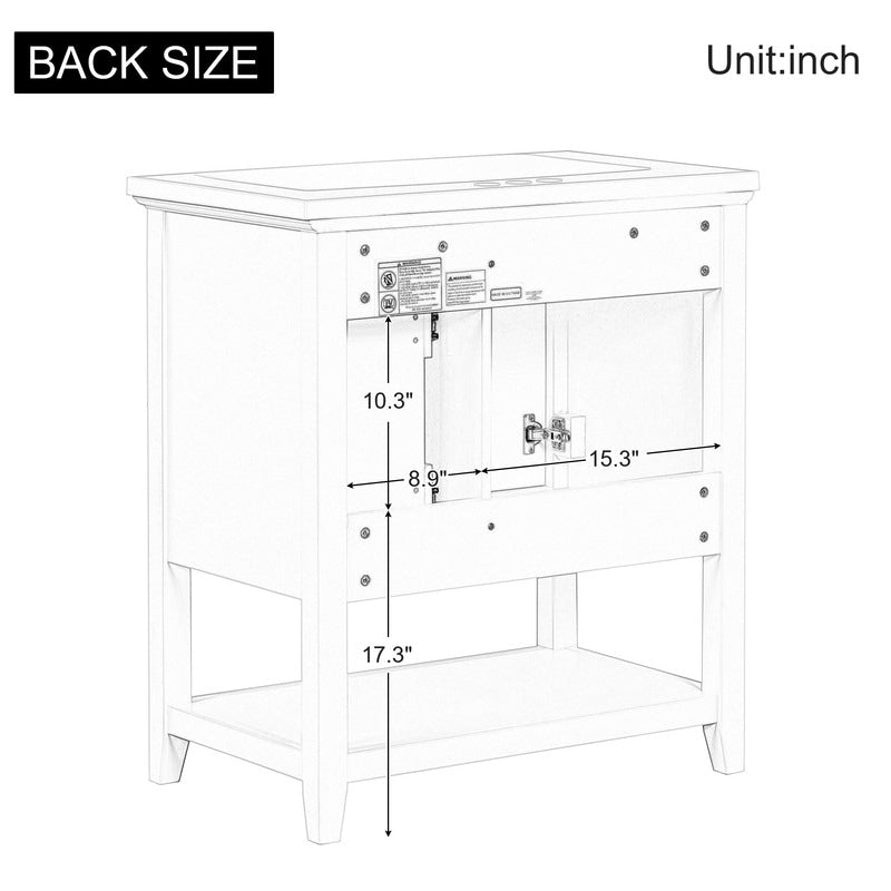 30" Bathroom Vanity Cabinet with Ceramic Sink Top, Multi-Functional Drawer, and Solid Wood Legs
