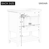 30" Bathroom Vanity Cabinet with Ceramic Sink Top, Multi-Functional Drawer, and Solid Wood Legs