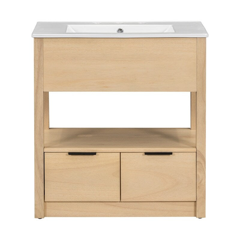 30" Bathroom Vanity Cabinet with Open Storage Shelf and Two Drawers