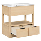30" Bathroom Vanity Cabinet with Open Storage Shelf and Two Drawers