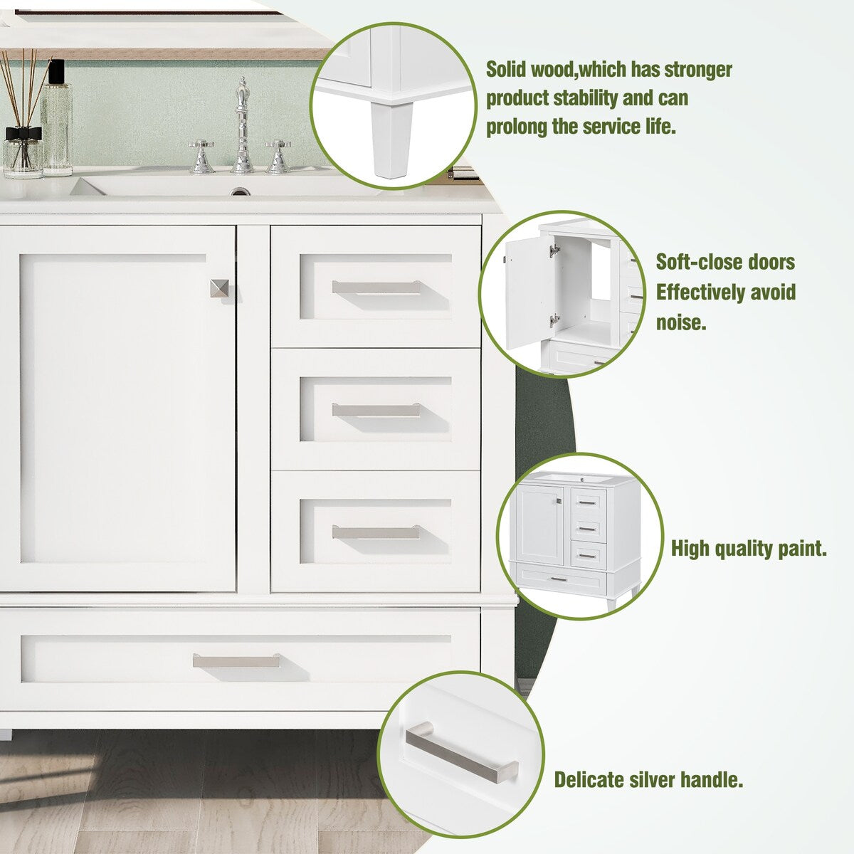 30" Bathroom Vanity Cabinet with Sink Combo Set, Bathroom Storage Cabinet with a Soft Closing Door and 3 Drawers, Solid Wood