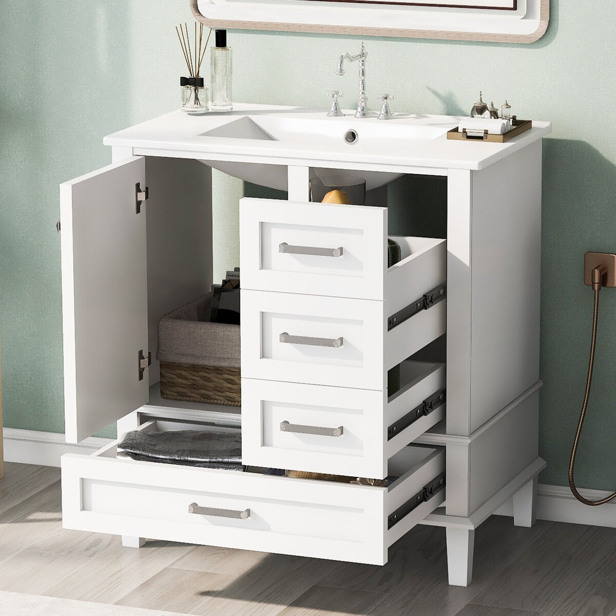 30" Bathroom Vanity Cabinet with Sink Combo Set, Bathroom Storage Cabinet with a Soft Closing Door and 3 Drawers, Solid Wood