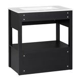 30" Bathroom Vanity with Ceramic Sink Top，Freestanding Storage Bathroom Cabinet with OpenShelf and Drawers
