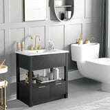 30" Bathroom Vanity with Ceramic Sink Top，Freestanding Storage Bathroom Cabinet with OpenShelf and Drawers