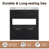 30" Bathroom Vanity with Ceramic Sink Top，Freestanding Storage Bathroom Cabinet with OpenShelf and Drawers