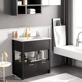 30" Bathroom Vanity with Ceramic Sink Top，Freestanding Storage Bathroom Cabinet with OpenShelf and Drawers