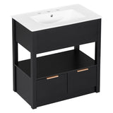 30" Bathroom Vanity with Ceramic Sink Top，Freestanding Storage Bathroom Cabinet with OpenShelf and Drawers