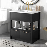 30" Bathroom Vanity with Ceramic Sink Top，Freestanding Storage Bathroom Cabinet with OpenShelf and Drawers
